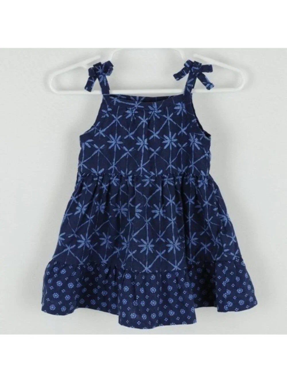 Carter's Infant Girls Size 6 Months Blue Floral Linen Woven Tiered Sun Dress
